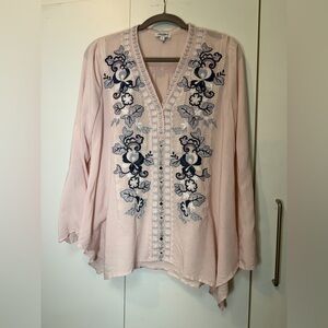 Light Pink Blouse with Navy Embroidery